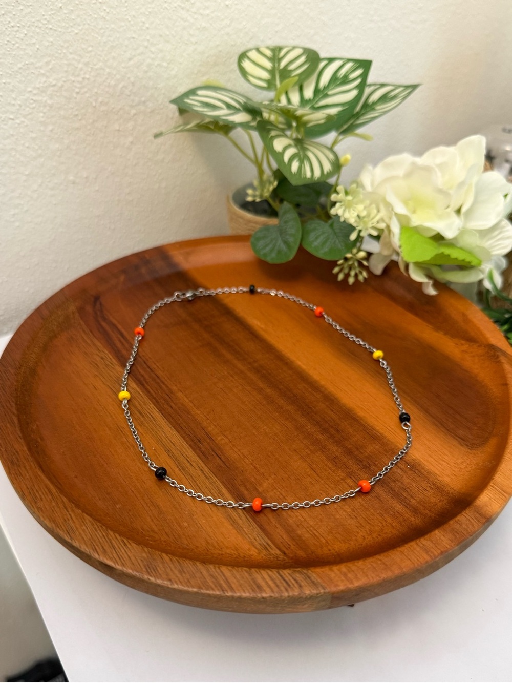 Halloween Beaded Choker Necklace Orange Black Spooky Fall Jewelry